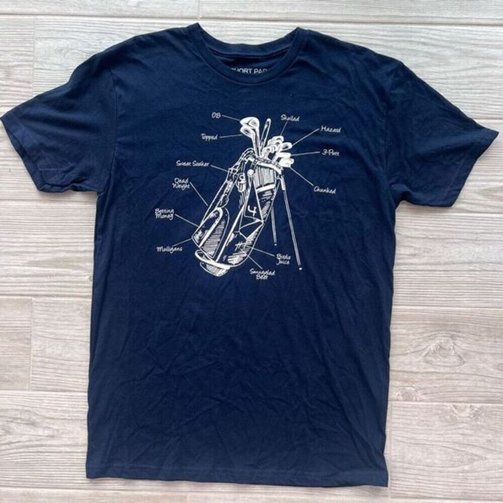 Short Par 4 Men's Navy Blue Crew Neck Golf Short Sleeve‎ T-Shirt Size Medium